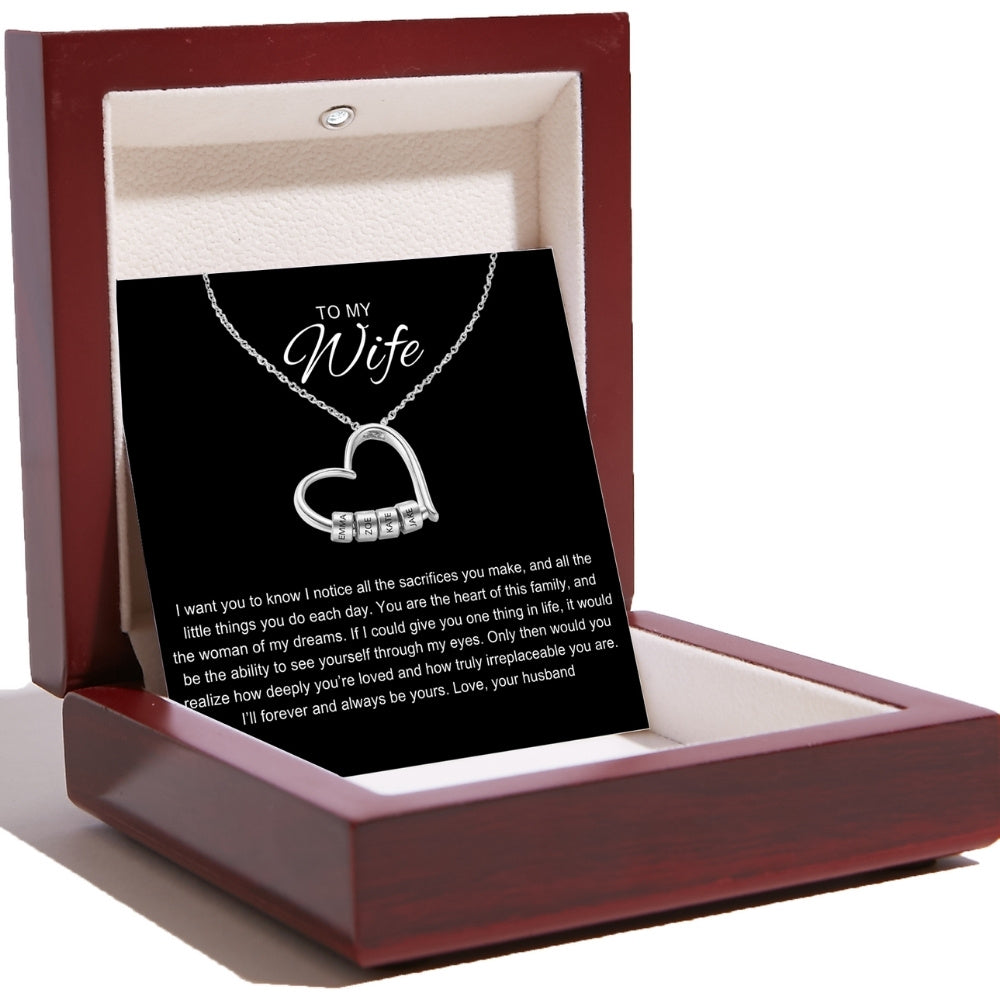 Charming Heart Necklace with Engraved Name Beads For Wife