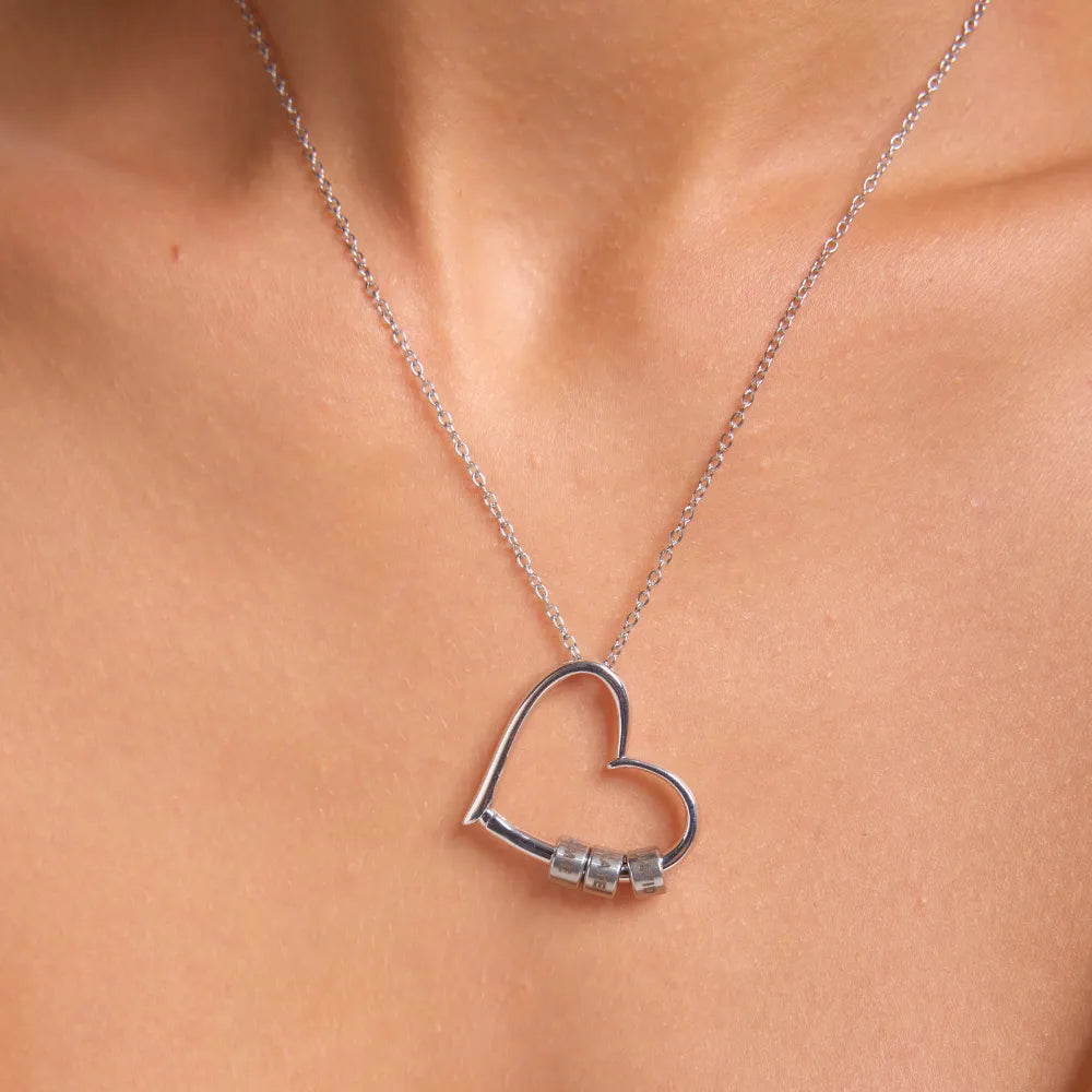 Charming Heart Engraved-Bead Necklace for Mother-in-Law