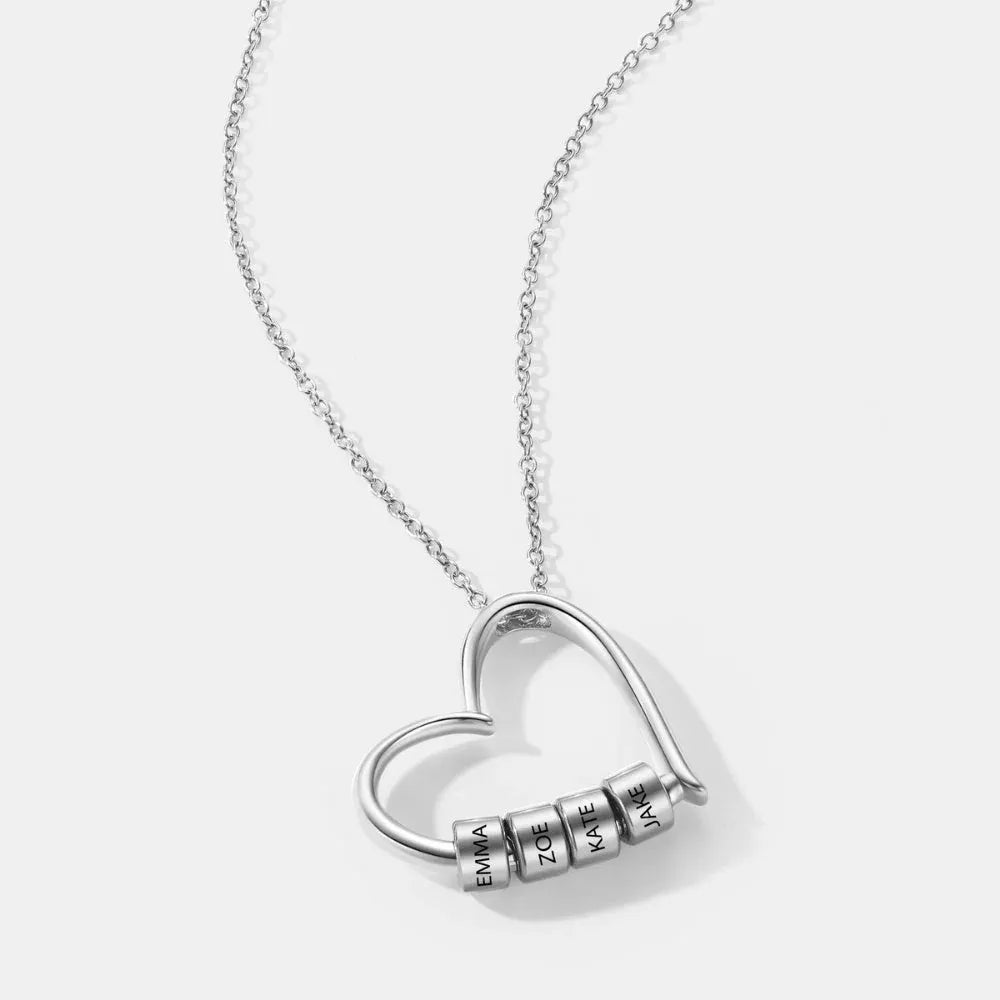 Charming Heart Engraved-Bead Necklace for Mother-in-Law