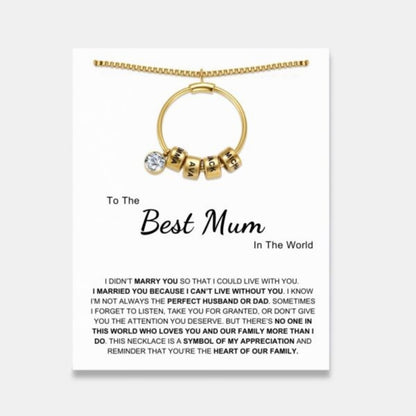 Best Mum In The World - Circle Pendant Necklace with Engraved Name Beads