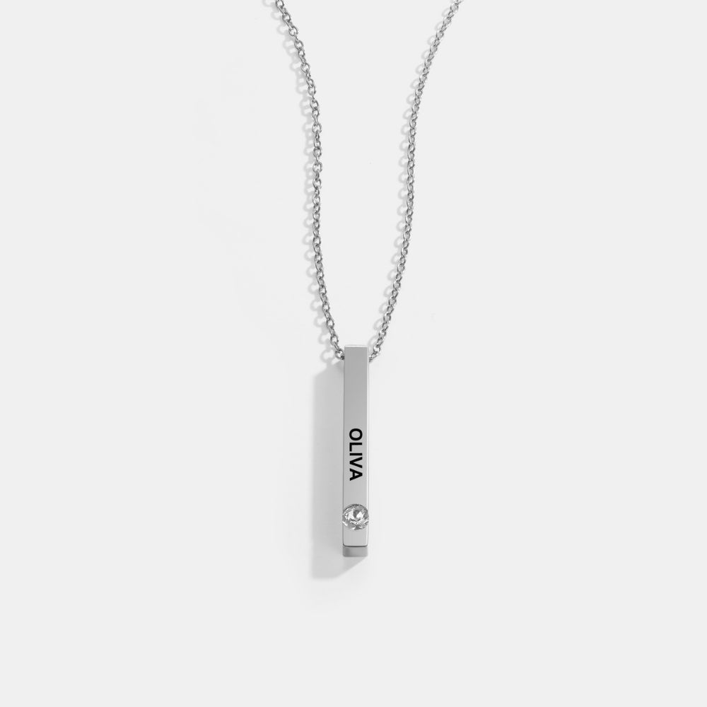Pillar Bar Name Necklace with Cubic Zirconia