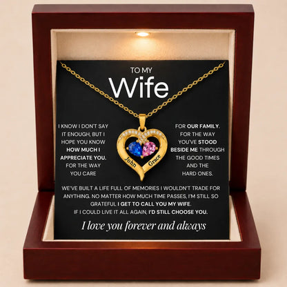 Together Forever Birthstone Heart Necklace For Wife - Grateful To Call You My Wife
