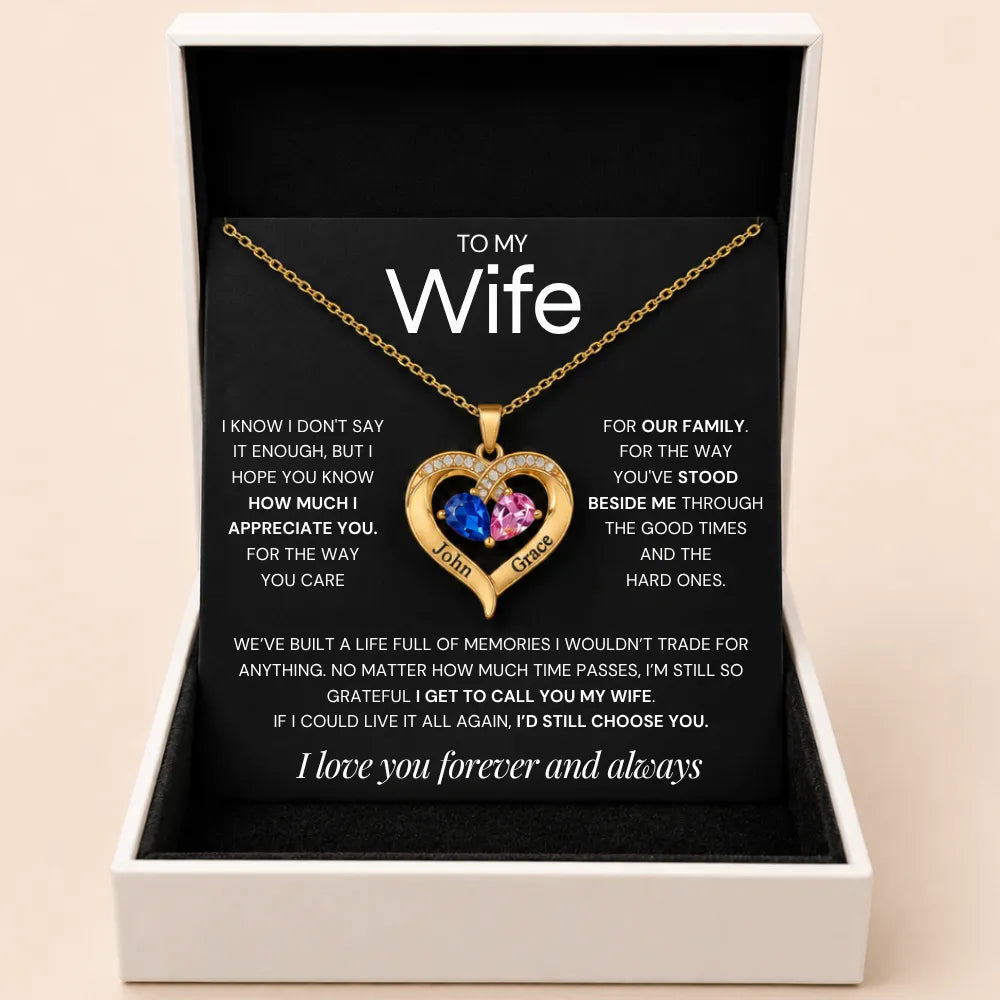 Together Forever Birthstone Heart Necklace For Wife - Grateful To Call You My Wife