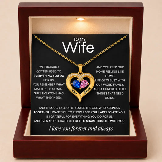 Together Forever Birthstone Heart Necklace For Wife - One Who Keeps Us Together