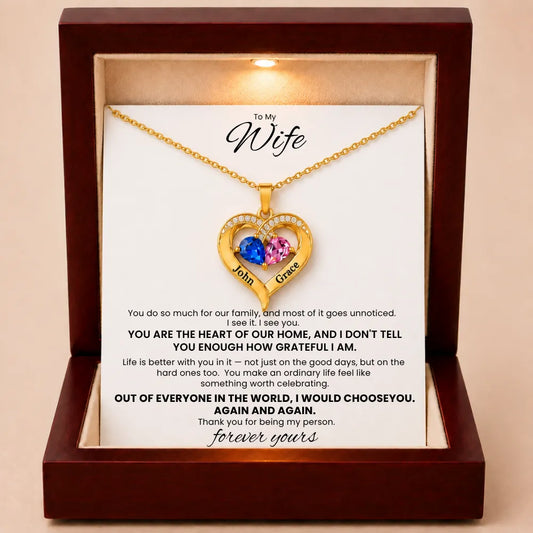 Together Forever Birthstone Heart Necklace For Wife - You Are The Heart Of Our Home