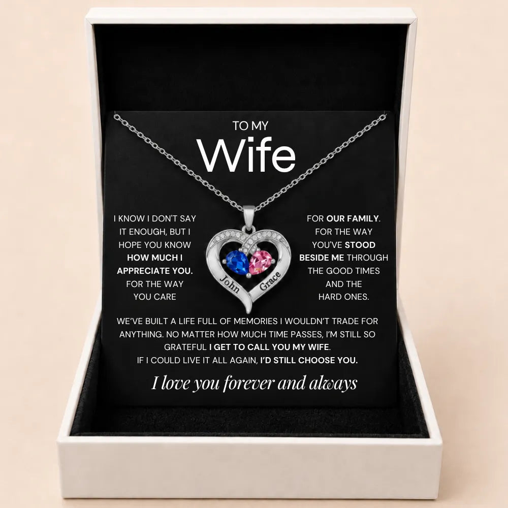 Together Forever Birthstone Heart Necklace For Wife - Grateful To Call You My Wife