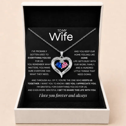 Together Forever Birthstone Heart Necklace For Wife - One Who Keeps Us Together