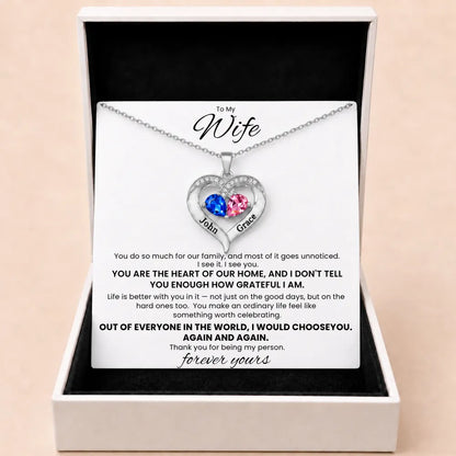 Together Forever Birthstone Heart Necklace For Wife - You Are The Heart Of Our Home