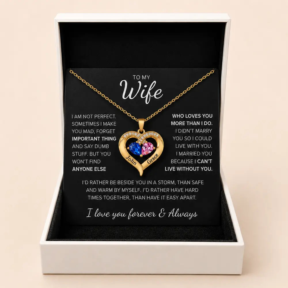To My Wife – Together Forever Birthstone Heart Necklace