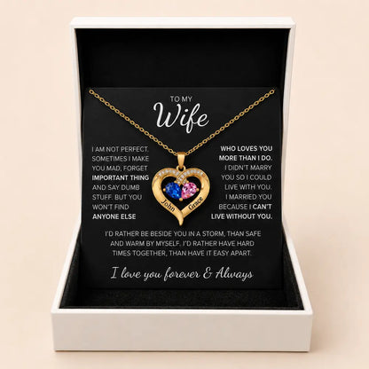 To My Wife – Together Forever Birthstone Heart Necklace