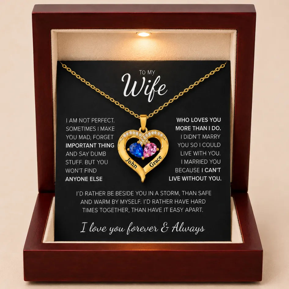 To My Wife – Together Forever Birthstone Heart Necklace