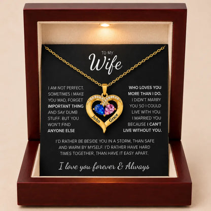 To My Wife – Together Forever Birthstone Heart Necklace