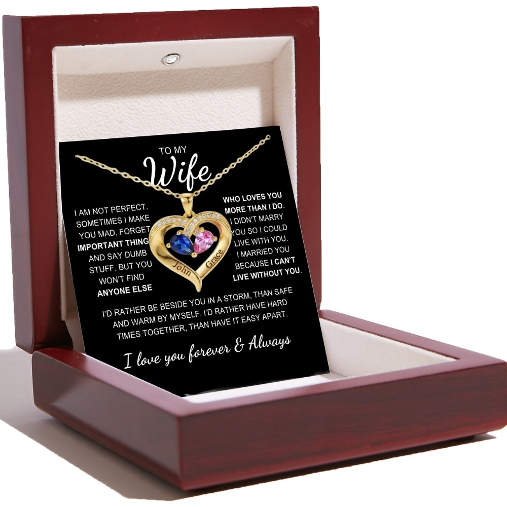 To My Wife – Together Forever Birthstone Heart Necklace