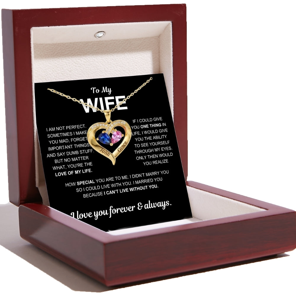 To My Wife – Together Forever Birthstone Heart Necklace