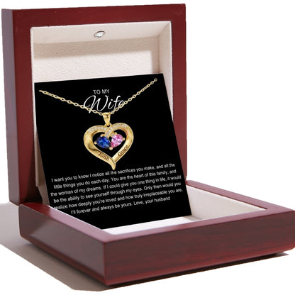 To My Wife – Together Forever Birthstone Heart Necklace