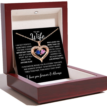 To My Wife – Together Forever Birthstone Heart Necklace