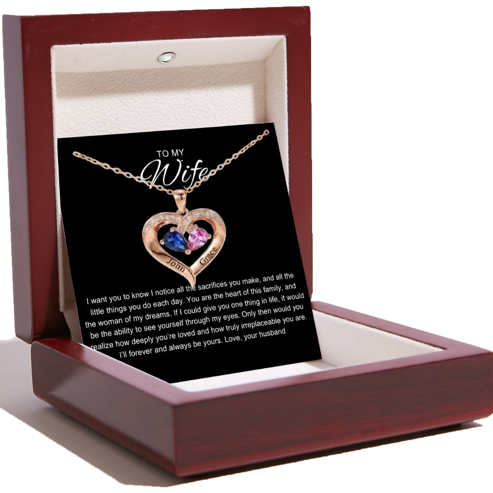 To My Wife – Together Forever Birthstone Heart Necklace