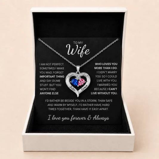 To My Wife – Together Forever Birthstone Heart Necklace