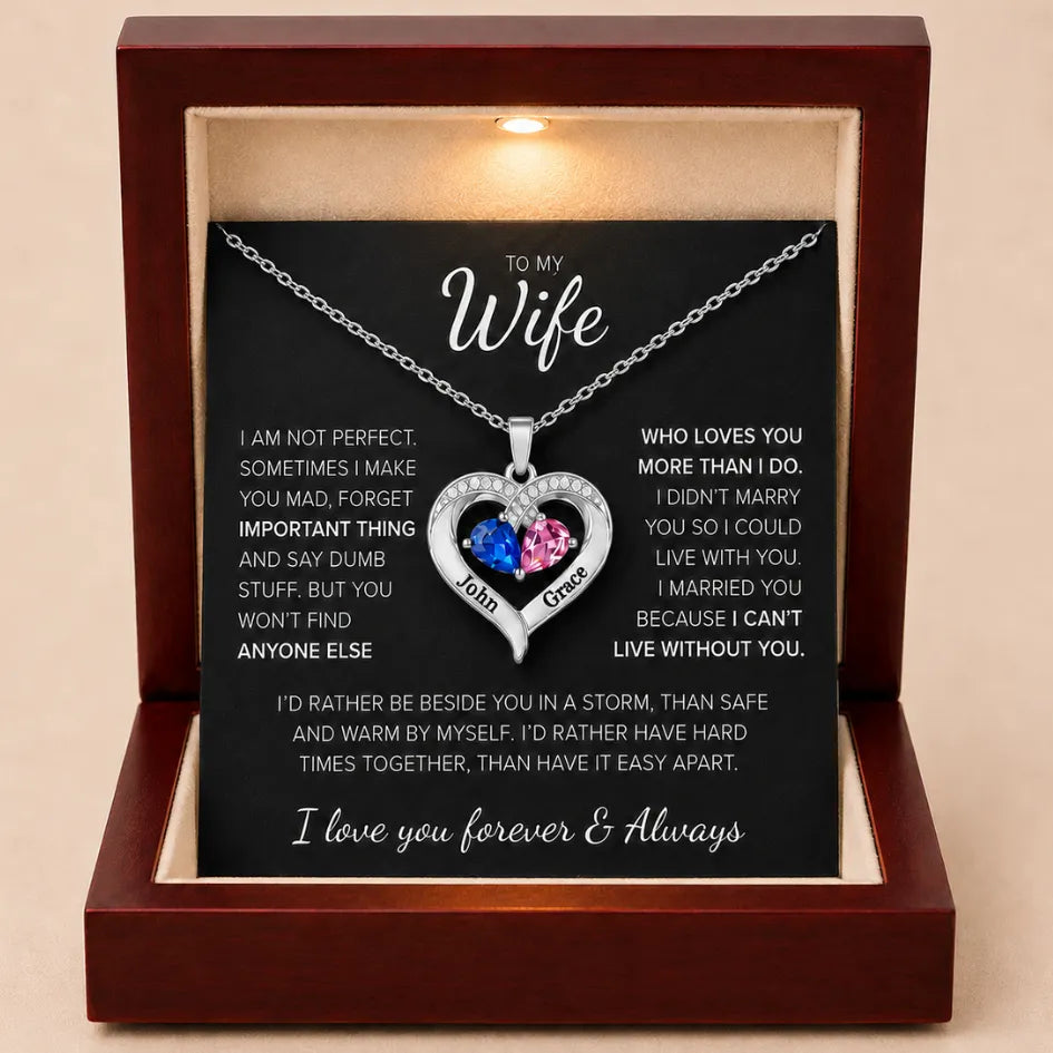 To My Wife – Together Forever Birthstone Heart Necklace