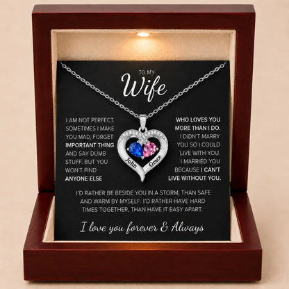 To My Wife – Together Forever Birthstone Heart Necklace