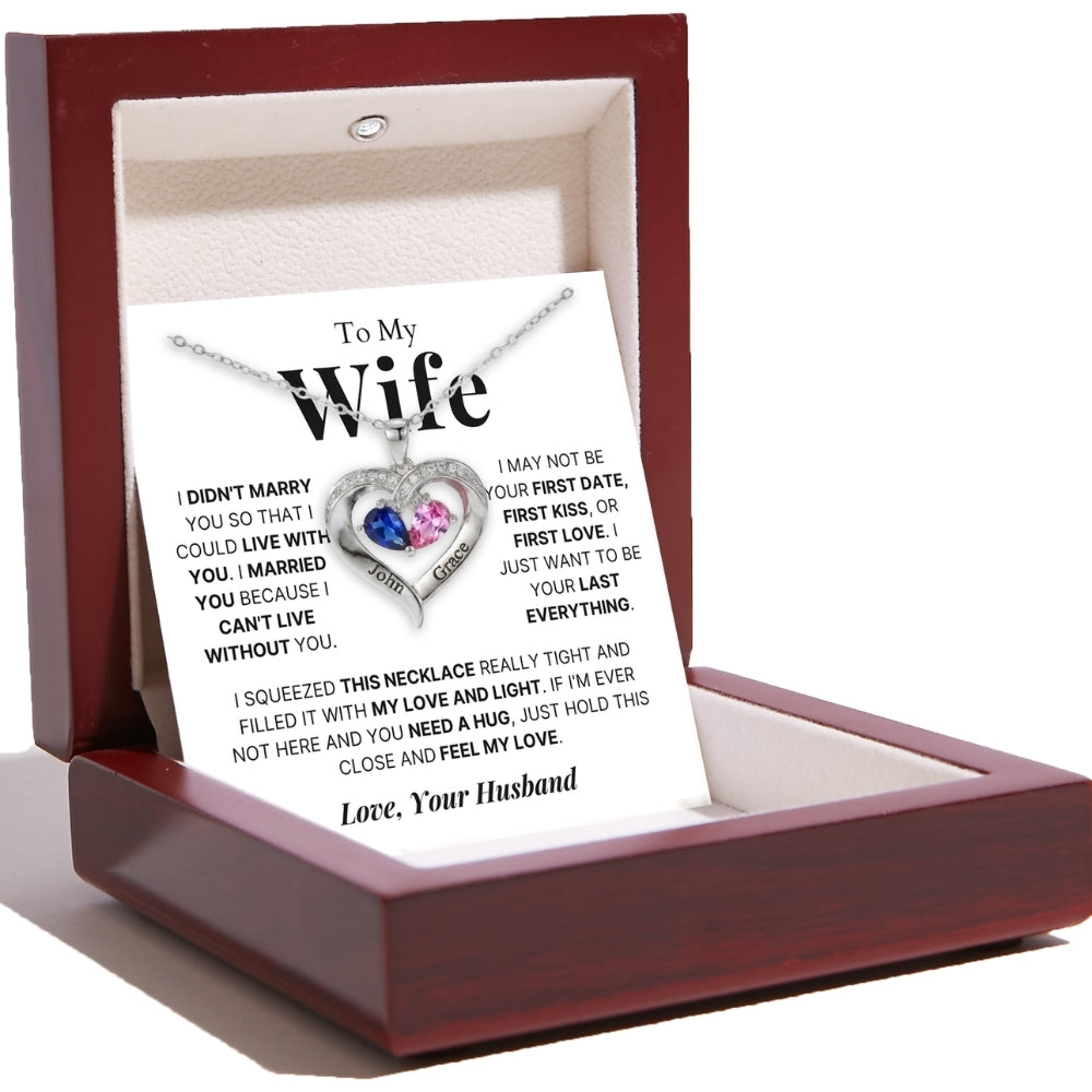 To My Wife – Together Forever Birthstone Heart Necklace