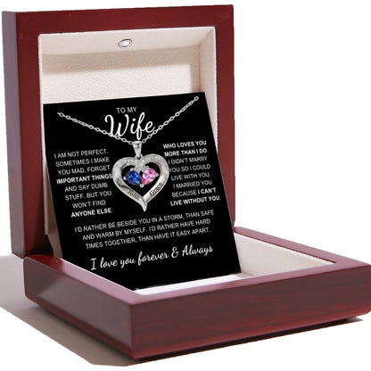 To My Wife – Together Forever Birthstone Heart Necklace