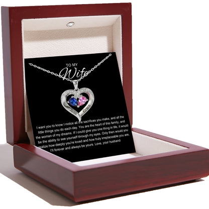 To My Wife – Together Forever Birthstone Heart Necklace