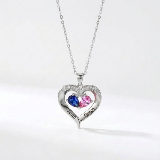 To My Wife – Together Forever Birthstone Heart Necklace