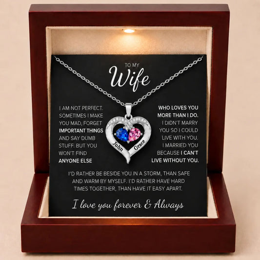 To My Wife – Together Forever Birthstone Heart Necklace