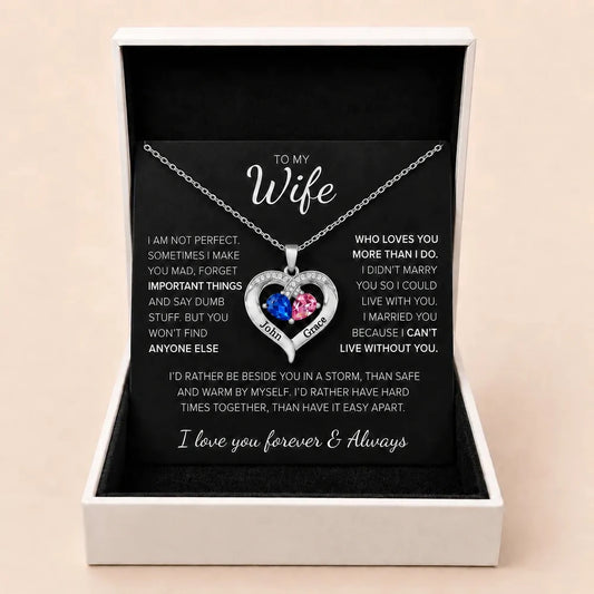 To My Wife – Together Forever Birthstone Heart Necklace