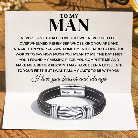 To My Man ‘Forever Linked Together’ Braided Leather Bracelet