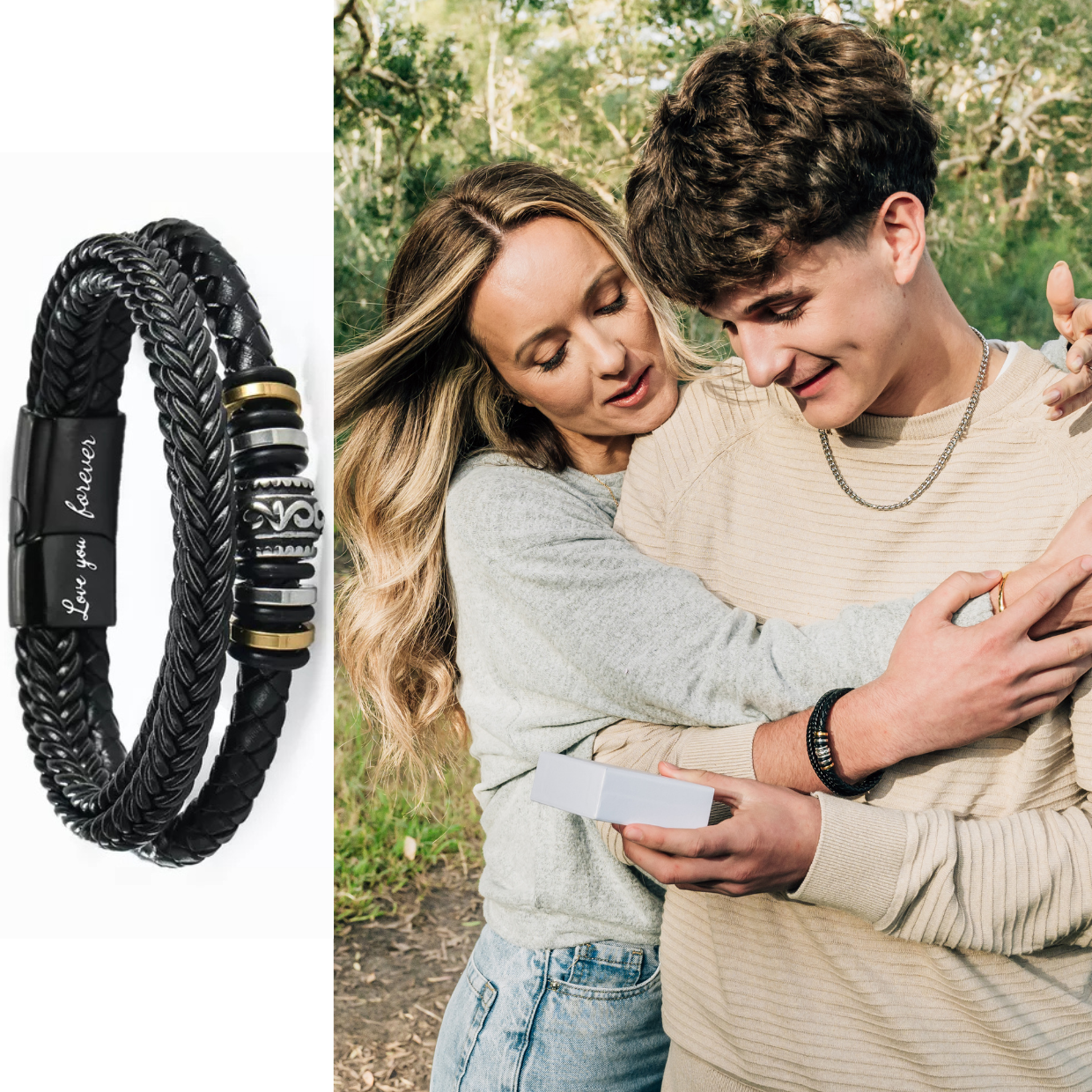 Mens ‘Love You Forever’ Braided Leather Bracelet