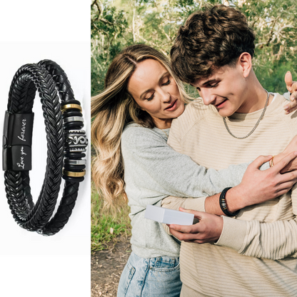 Mens ‘Love You Forever’ Braided Leather Bracelet