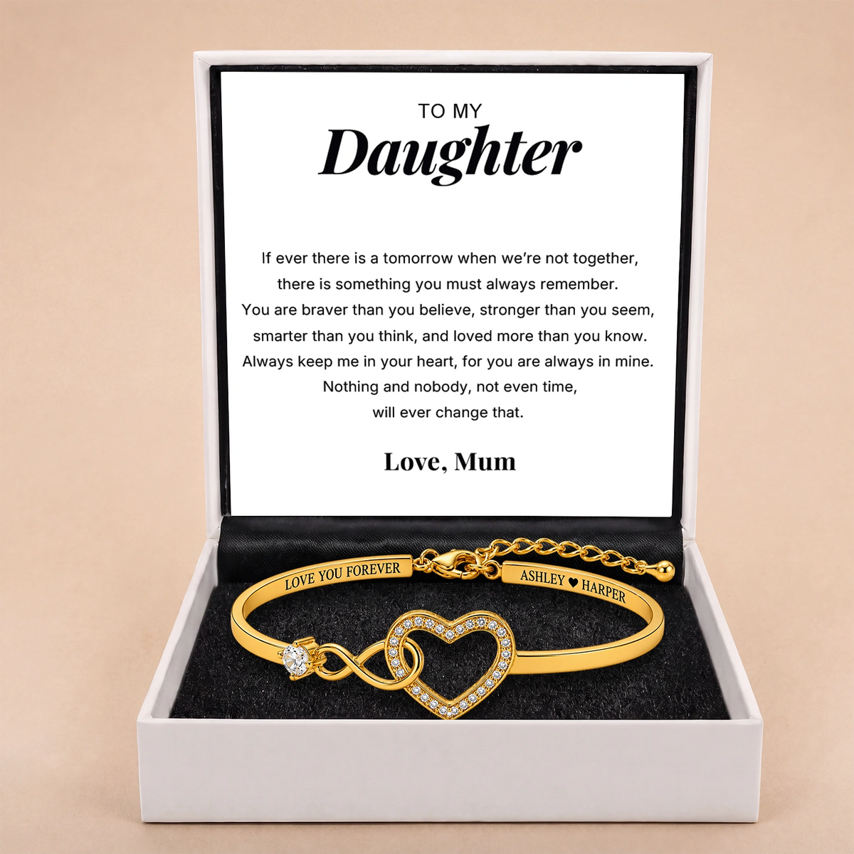 To My Daughter – Infinity Heart Name Bracelet