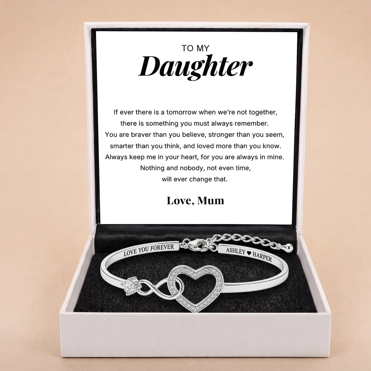 To My Daughter – Infinity Heart Name Bracelet