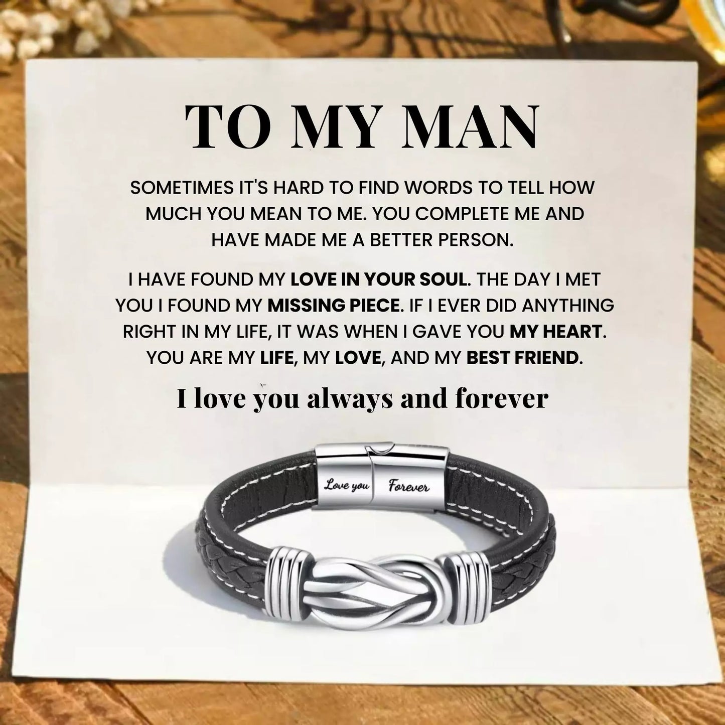 To My Man ‘Forever Linked Together’ Braided Leather Bracelet