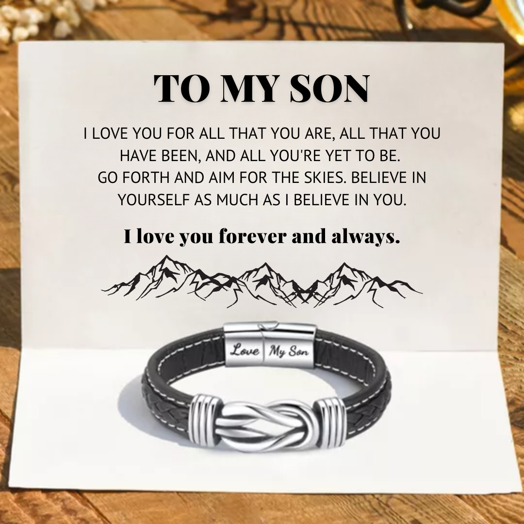 Mother and Son Forever Linked Together Braided Leather Bracelet