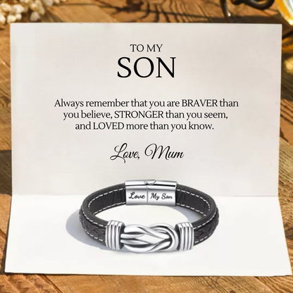 Mother and Son Forever Linked Together Braided Leather Bracelet